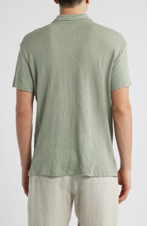 Alex Crane  Linen Polo In Moss