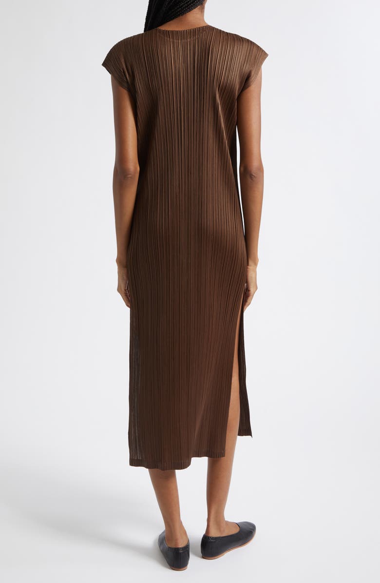 Pleats Please Issey Miyake Swing Solid Pleated Midi Dress, Alternate, color, Brown