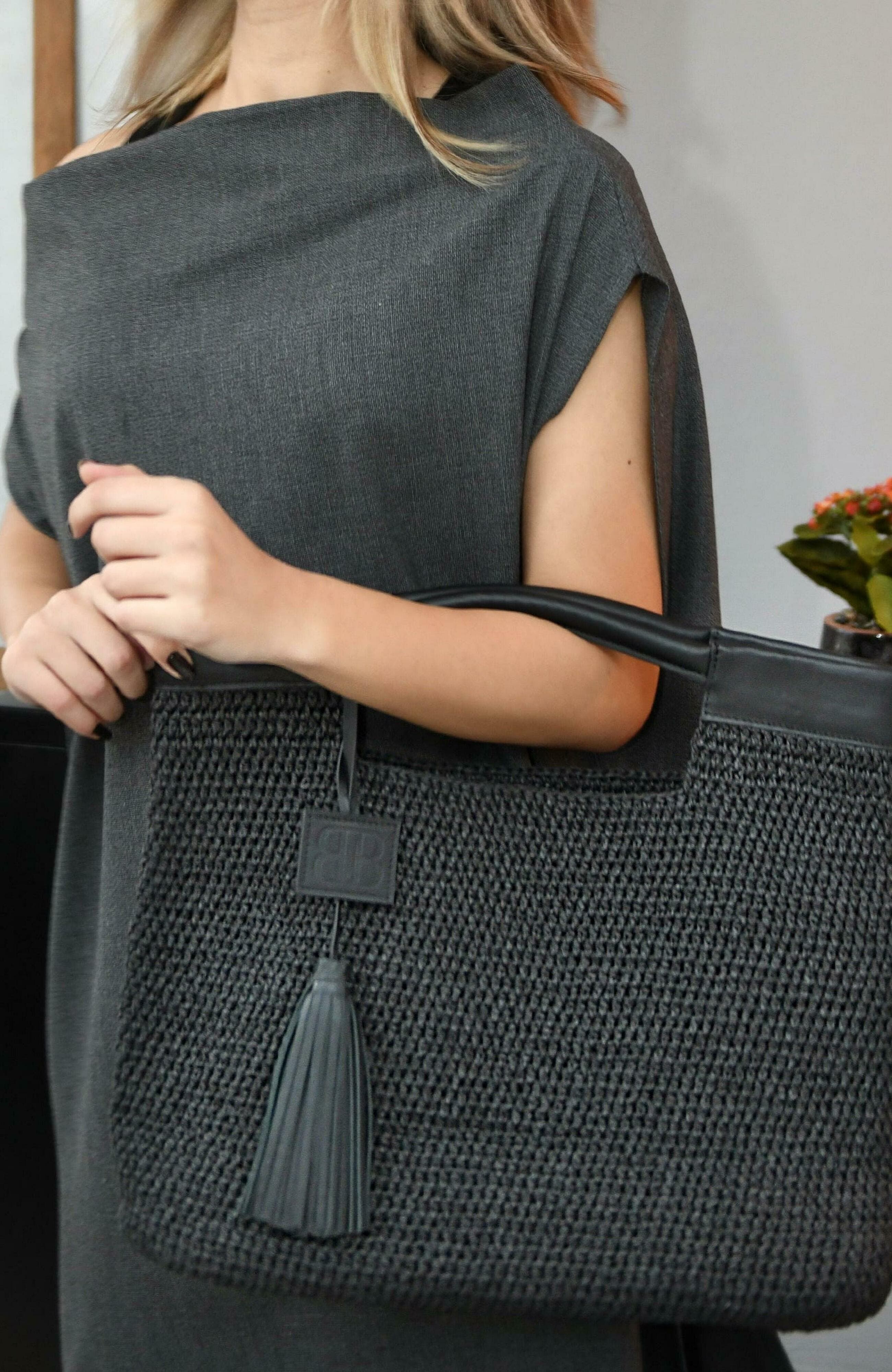 Forever & Always Shoes Gabriella Hand Woven Shoulder Bag with Leather Straps, Alternate, color, 