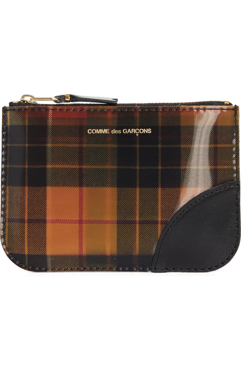 Comme des Garçons Wallets Small Tartan Leather Zip Pouch, Main, color,