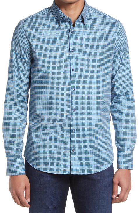 Men's Medallion Print Stretch Button-Up Shirt