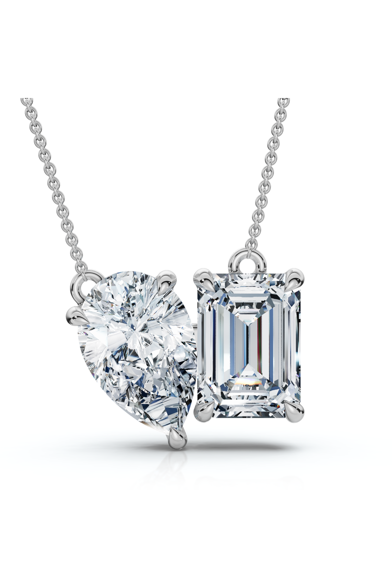 2Ct Toi Et Moi Pear and Emerald Diamond Pendant 14k Gold 18" Necklace Lab Grown, Main, color, White Gold