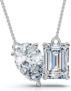 Bliss Diamond 2Ct Toi Et Moi Pear and Emerald Diamond Pendant 14k Gold 18" Necklace Lab Grown