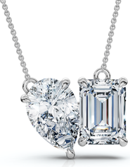 Bliss Diamond 2Ct Toi Et Moi Pear and Emerald Diamond Pendant 14k Gold 18" Necklace Lab Grown