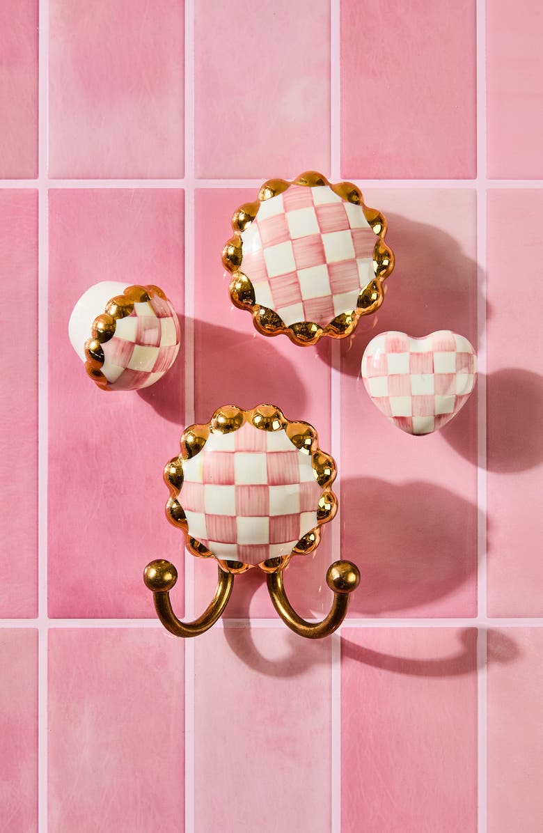 MACKENZIE CHILDS Rosy Check Heart Knob, Alternate, color, Rosy