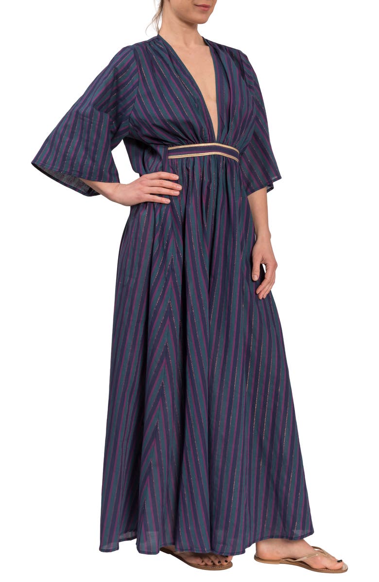 Everyday Ritual Coco Cotton Caftan, Alternate, color, Peacock Stripe