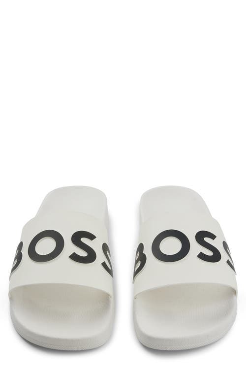 Hugo Boss Italian-made Slides With Large Logo Detail In White