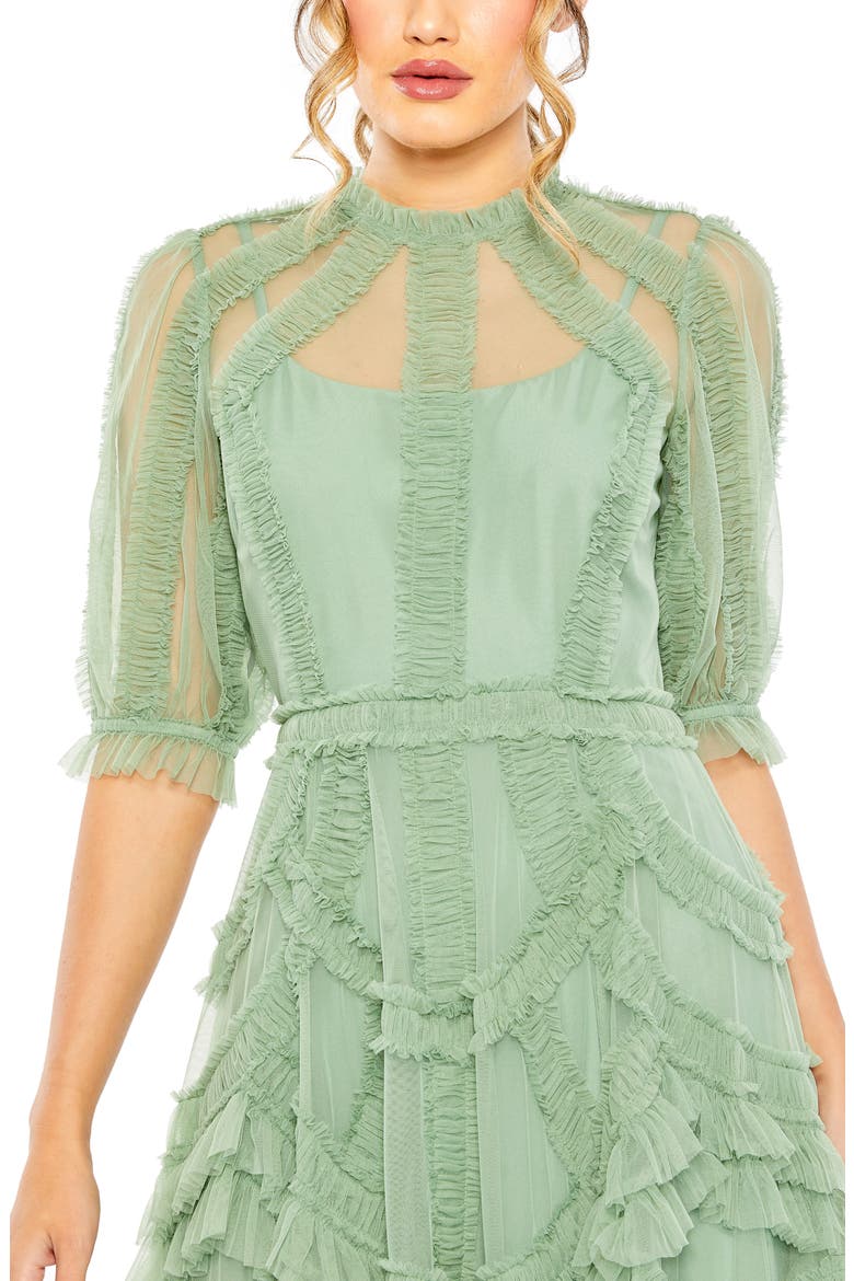 Women's High Neck Puff Sleeve Ruffle Tiered Dress, Alternate, color, JADE