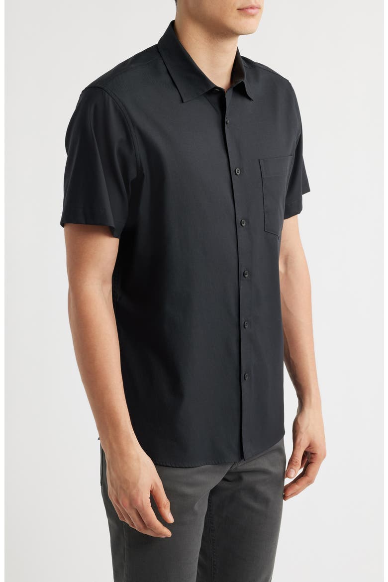 Solid Short Sleeve Stretch Button-Up Shirt, Alternate, color, BLACK