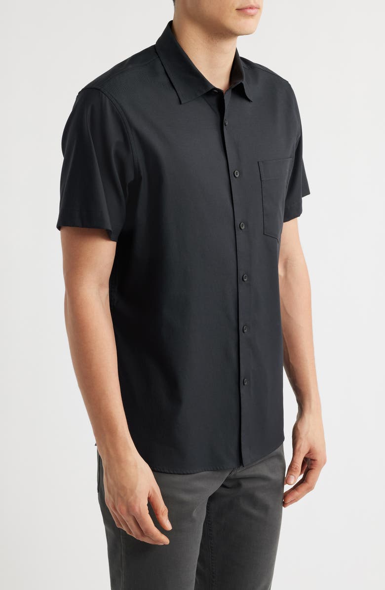 Nordstrom Solid Short Sleeve Stretch Button-Up Shirt, Alternate, color, Black