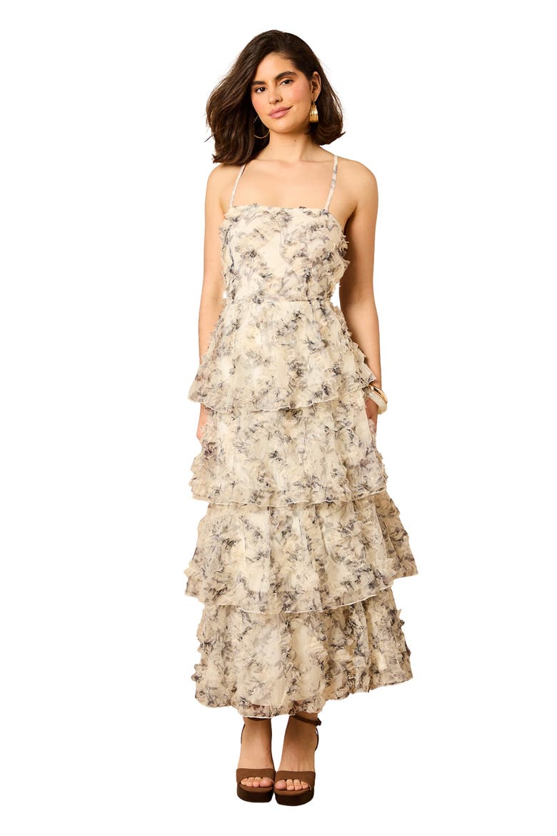 Floral Textured Strappy Midaxi Dress, Main, color, Mono