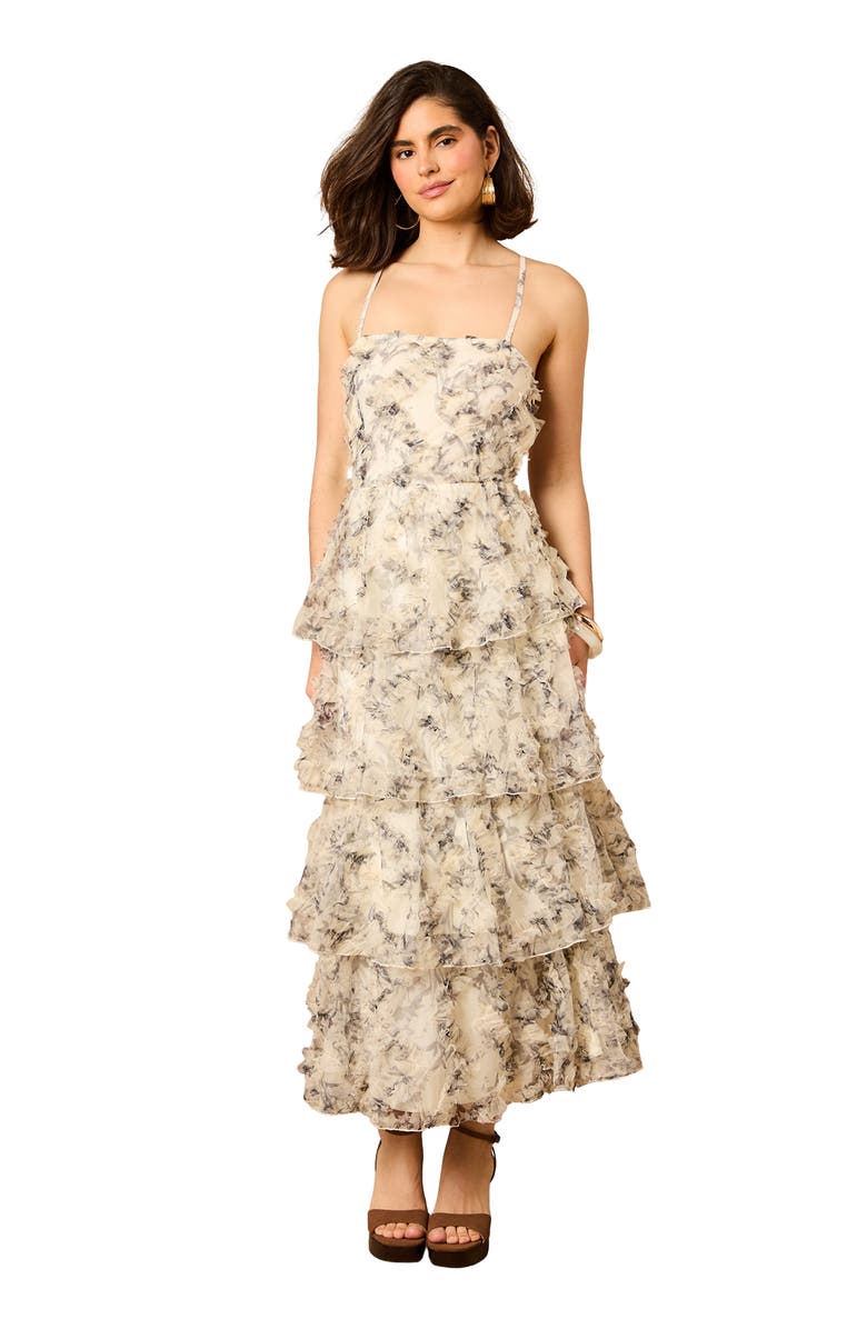 Oasis Floral Textured Strappy Midaxi Dress, Main, color, Mono