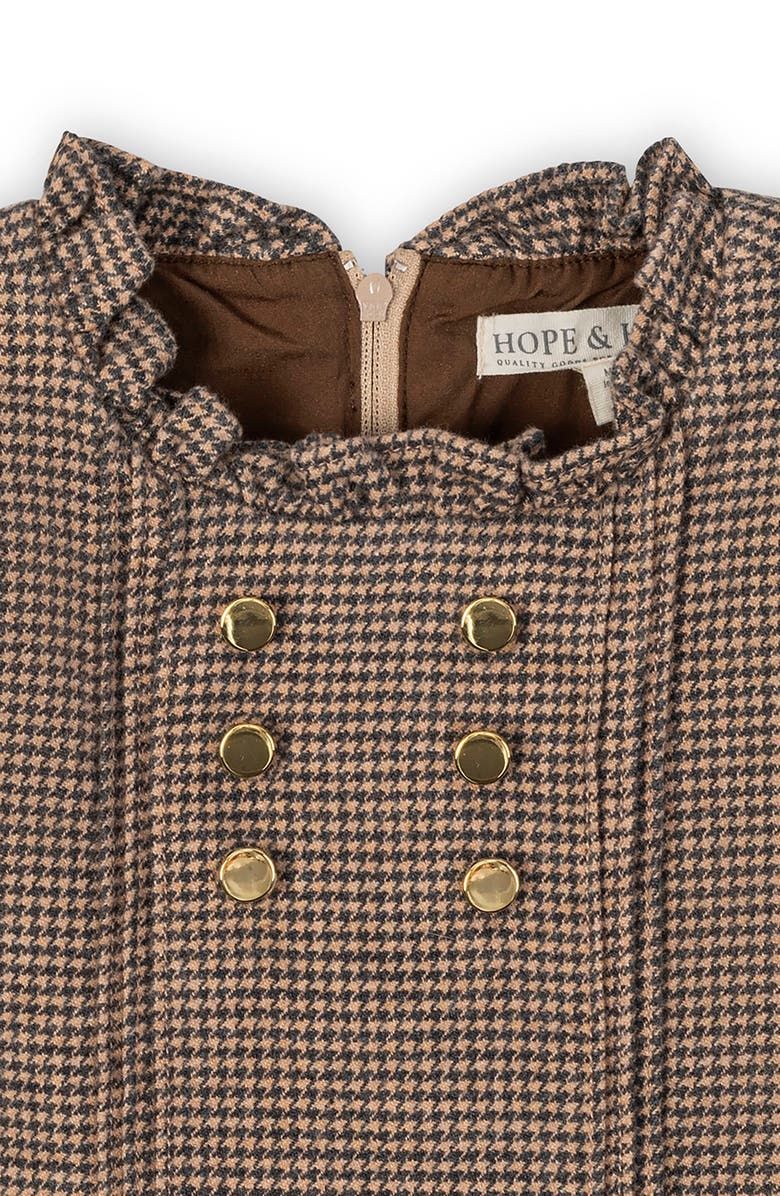 Hope & Henry Kids' Organic Ruffle Collar Pintuck Drop Waist Dress, Alternate, color, Camel Houndstooth