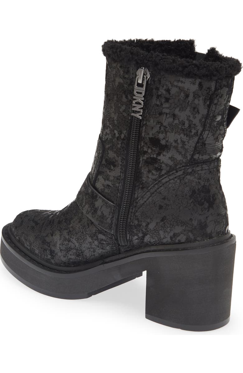 DKNY Daray Buckle Block Heel Bootie, Alternate, color, Black Cracked Leather
