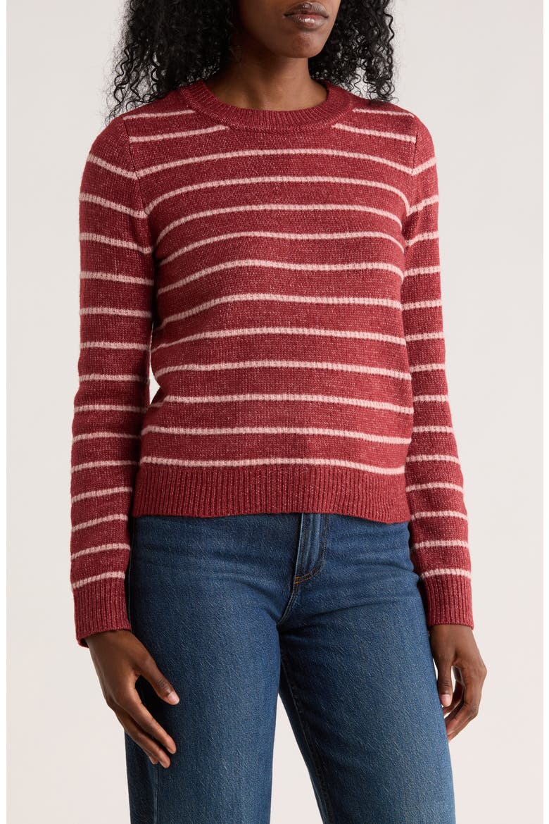 Adelaide Stripe Crewneck Sweater, Main, color, MADDER BROWN/ PEACH BEIGE