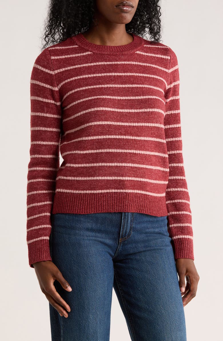BY DESIGN Adelaide Stripe Crewneck Sweater, Main, color, Madder Brown/ Peach Beige