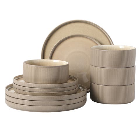 Redrock Canyon 12-Piece New Bone China Plates and Bowls Dinnerware Set