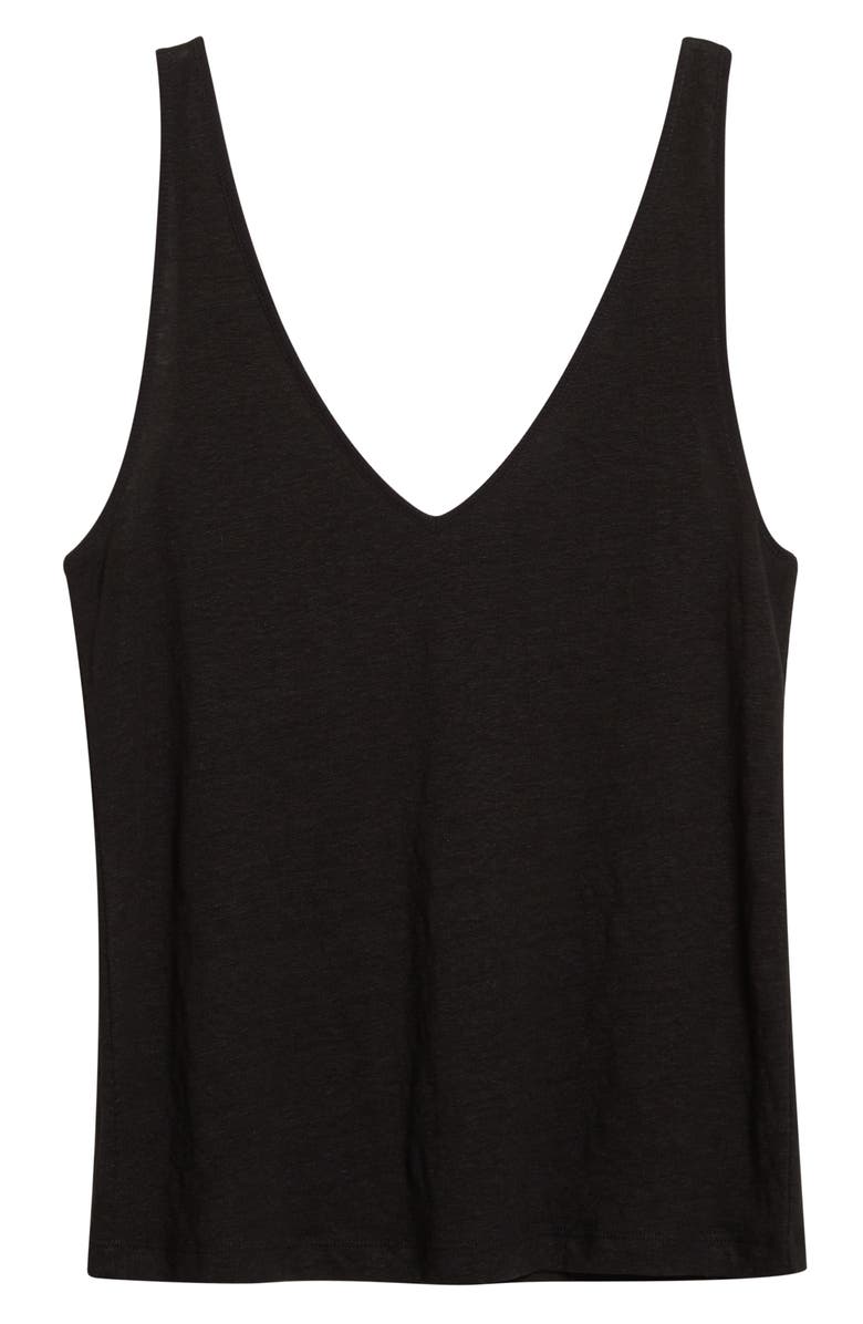 Vince Double V-Neck Linen Tank, Alternate, color, Black