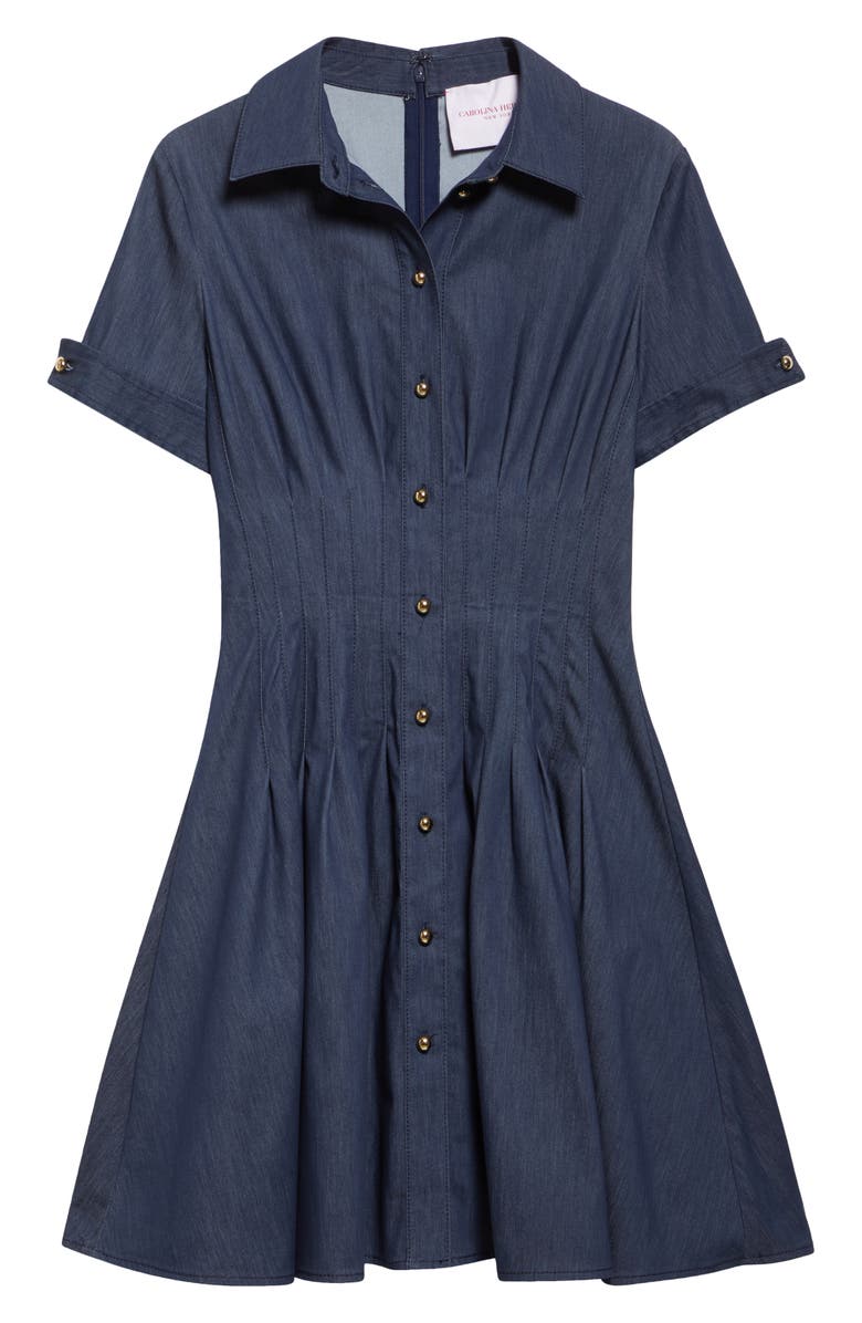 Carolina Herrera Pintuck Waist Stretch Denim Shirtdress, Alternate, color, Dark Navy