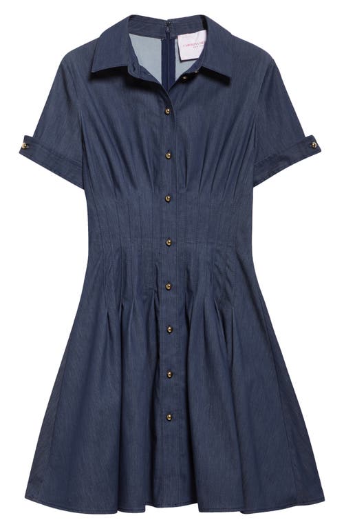Carolina Herrera Pintuck Waist Stretch Denim Shirtdress In Blue