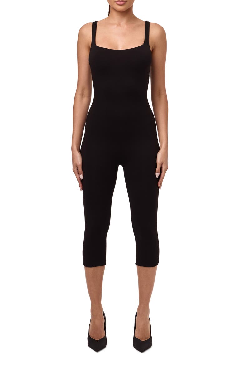 Stretch Jersey Capri Jumpsuit, Main, color, BLACK
