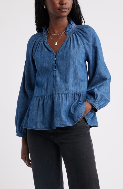 Peplum Cotton Chambray Top