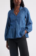 Caslon® Peplum Cotton Chambray Top