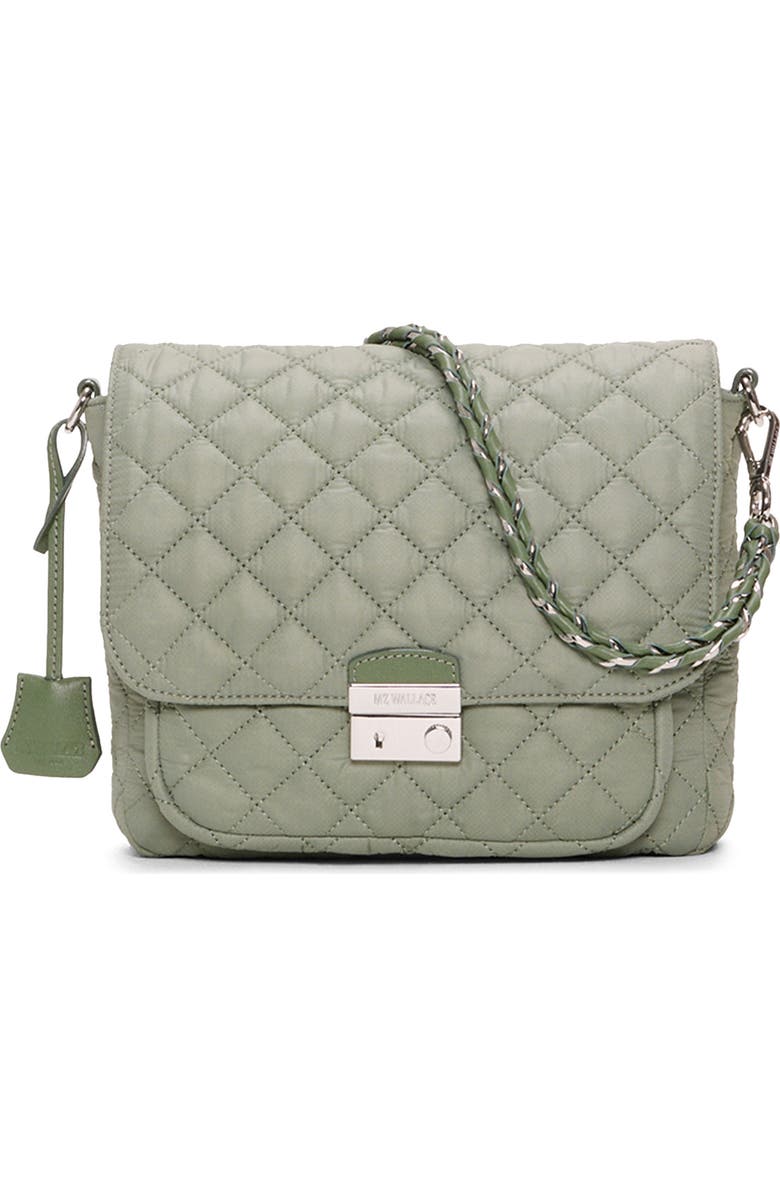 MZ Wallace Medium Crosby Lock Quilted Nylon Crossbody Bag, Main, color, Agave Green