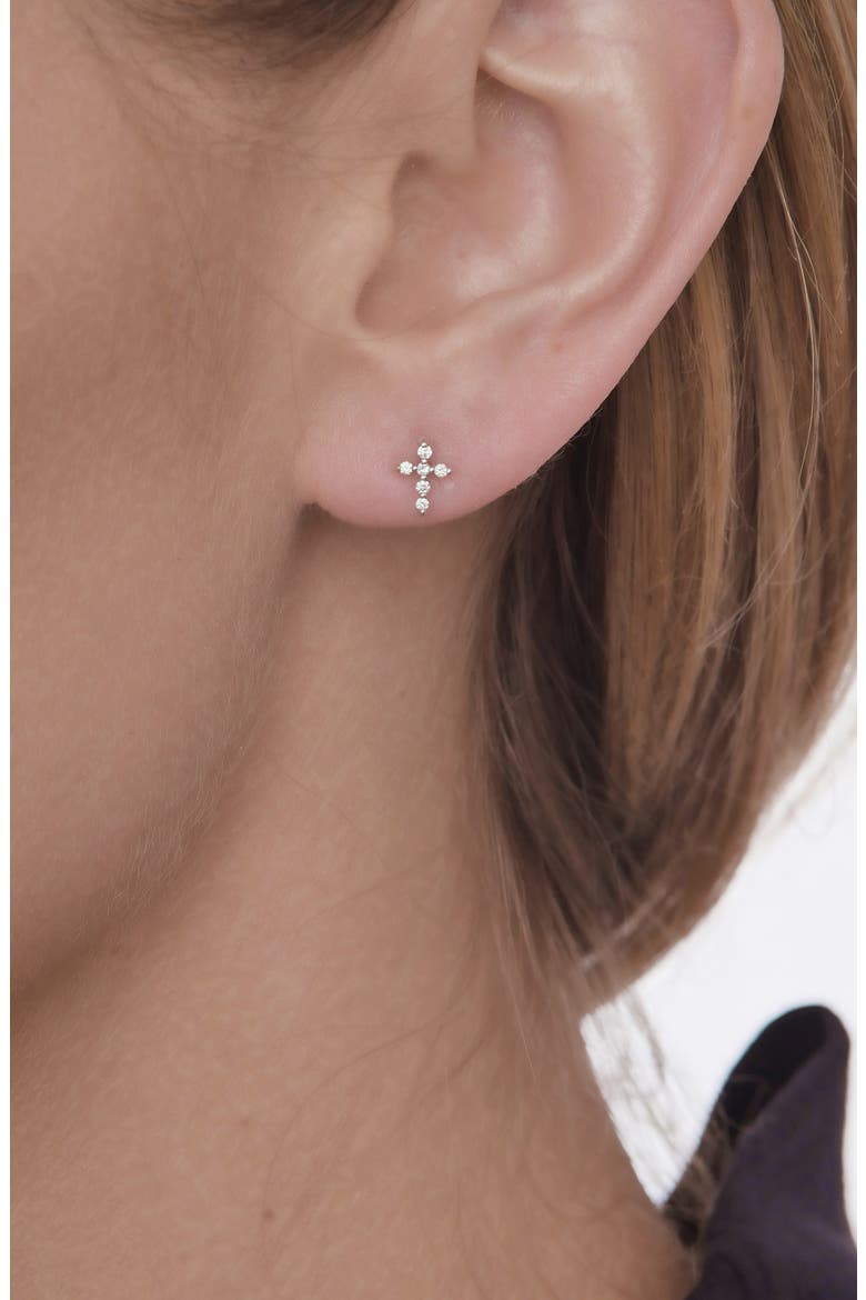 Diamond Cross Stud Earrings (Nordstrom Exclusive), Alternate, color, WHITE GOLD/ DIAMOND