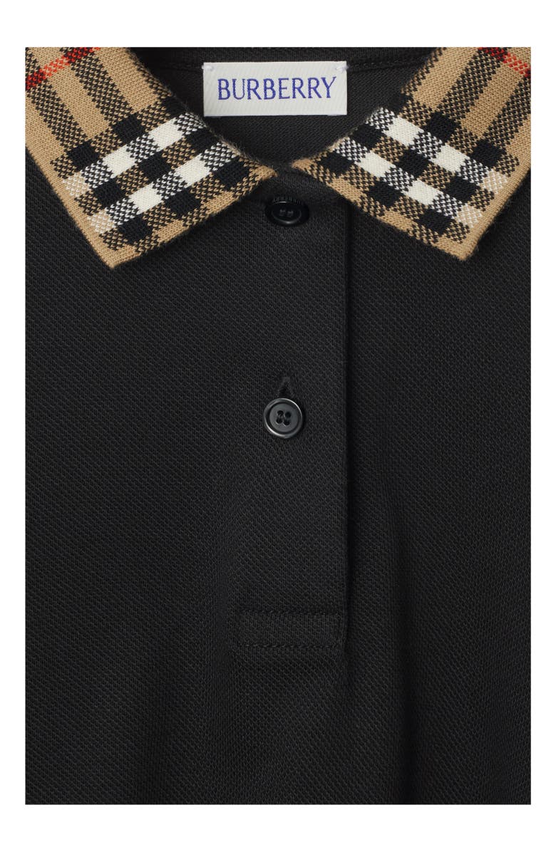 Burberry Check Collar Cotton Polo Shirt Dress, Alternate, color, Black