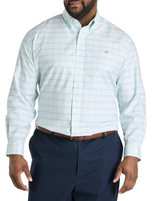 B+t Essentials Fit By Dxl Big & Tall Non-iron Oxford Check Sport Shirt In Bleached Aqua