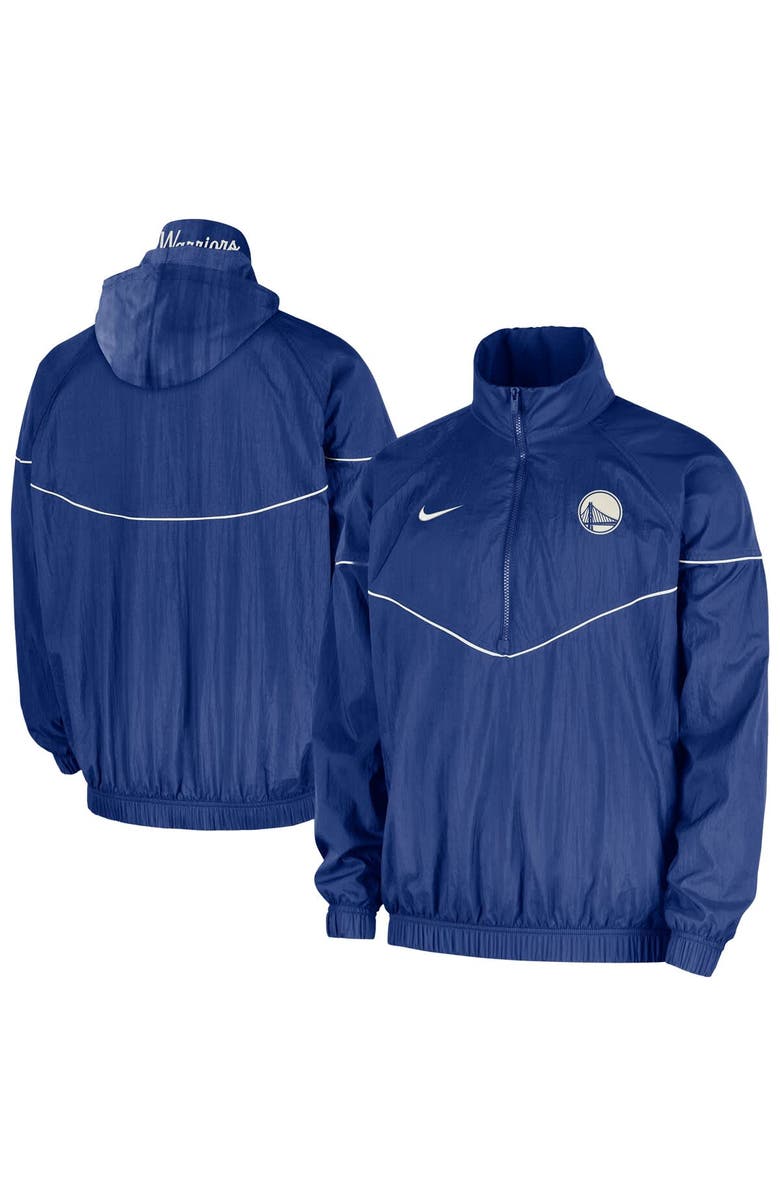 Nike Men
s Nike  Royal Golden State Warriors Courtside Windrunner Woven Half-Zip Hooded Jacket, Main, color, Royal