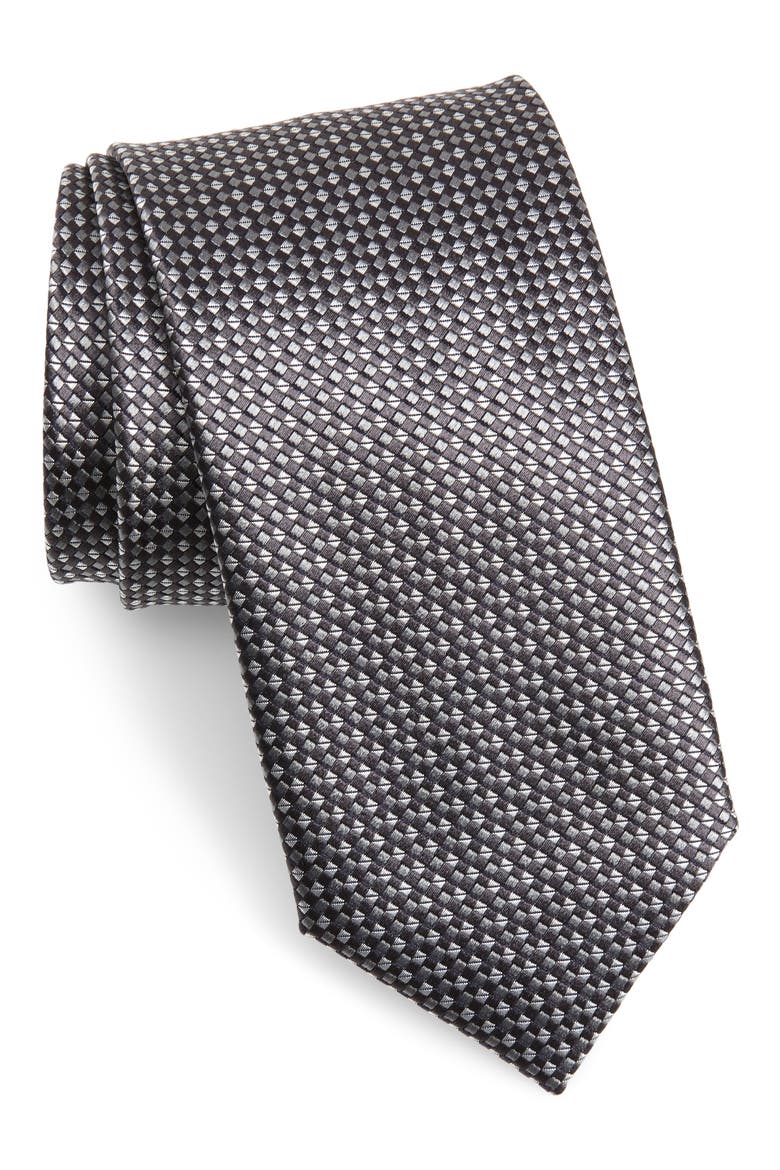 Geometric Silk Tie, Main, color, BLACK