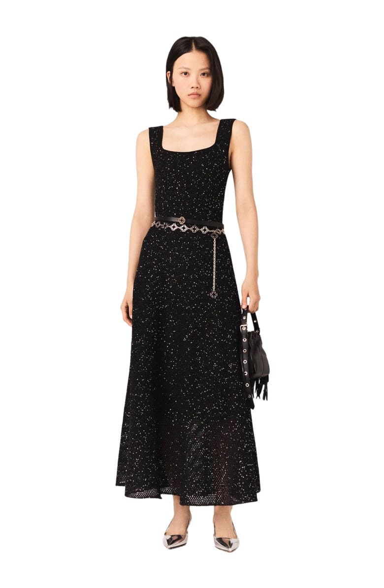 maje Rhinestone knit maxi dress, Main, color, Black
