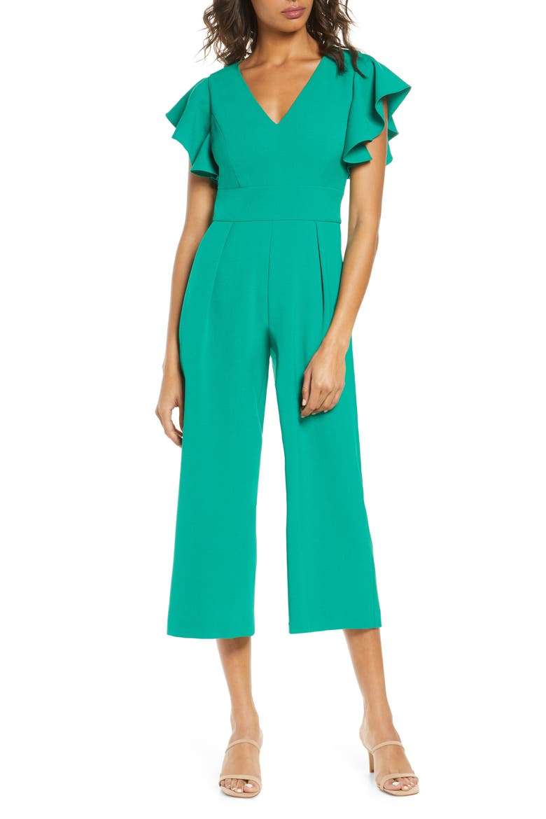 Ruffle Sleeve Crepe Jumpsuit, Main, color, KELLY