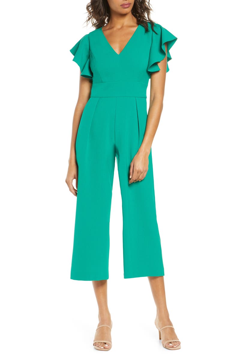 Eliza J Ruffle Sleeve Crepe Jumpsuit, Main, color,
