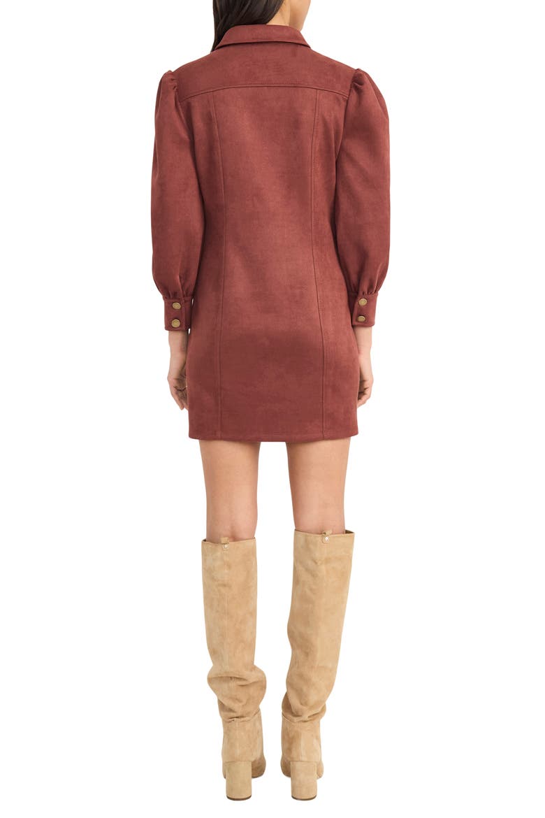 Long Sleeve Faux Suede Minidress, Alternate, color, RUM RAISIN