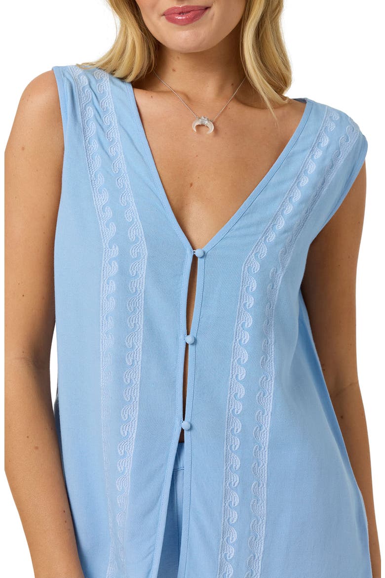 Farren Embroidered Sleeveless Button-Up Top, Alternate, color, BLUE GLASS