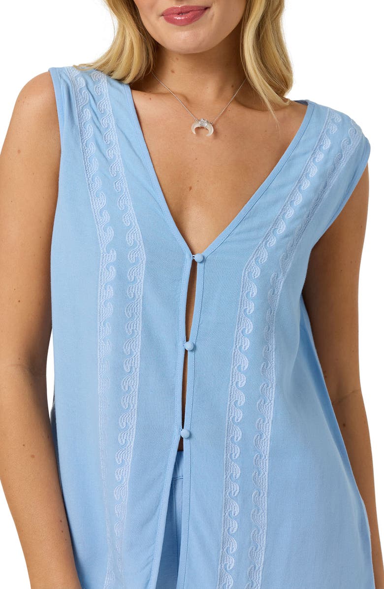 O'Neill Farren Embroidered Sleeveless Button-Up Top, Alternate, color, Blue Glass
