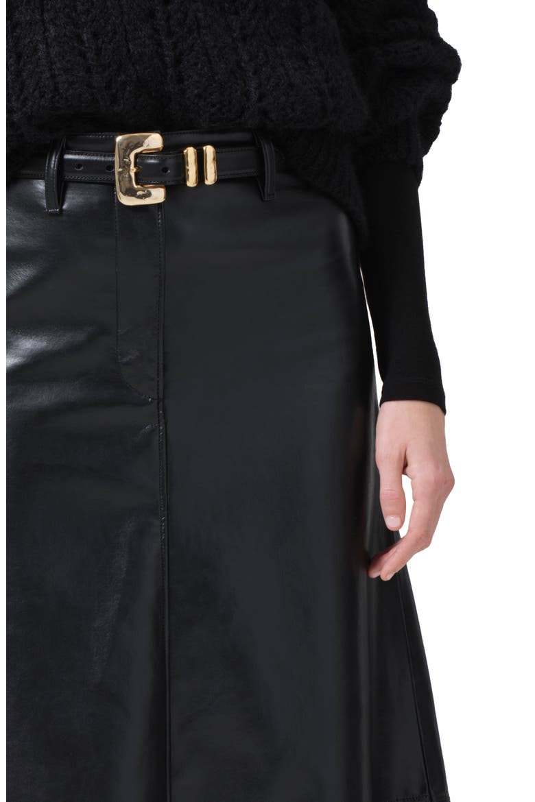 Cassia Faux Leather Midi A-Line Skirt, Alternate, color, BLACK