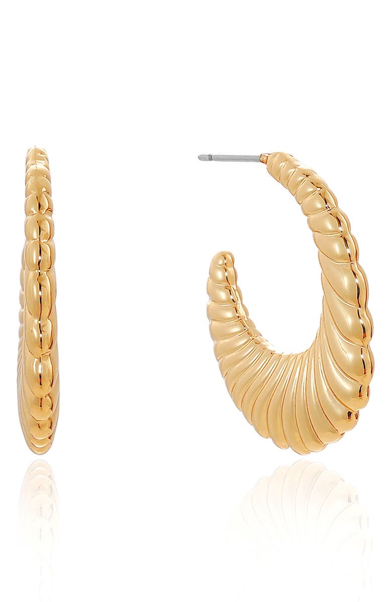Ettika Ribbed Hoop Earrings, Main, color, Gold