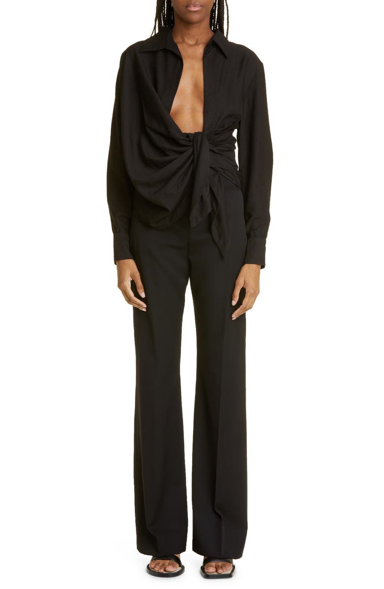 Jacquemus Bahia Open Drape Long Sleeve Shirt, Alternate, color, 