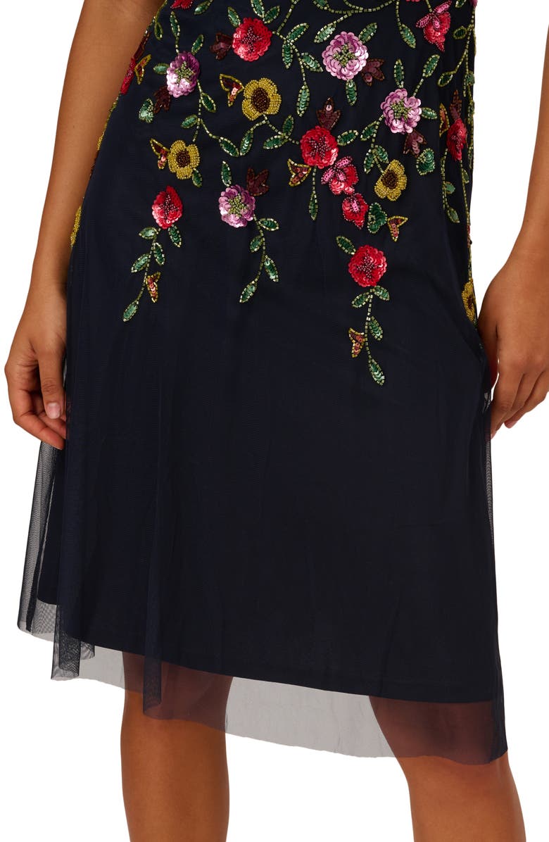 Adrianna Papell Floral Beaded Mesh Cocktail Dress, Alternate, color, 