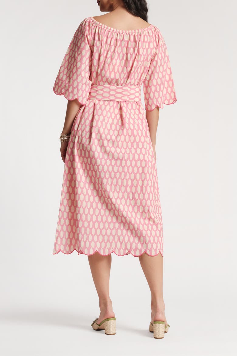 Coco Midi Dress Mid-Century Palm, Alternate, color, Pink/Oyster
