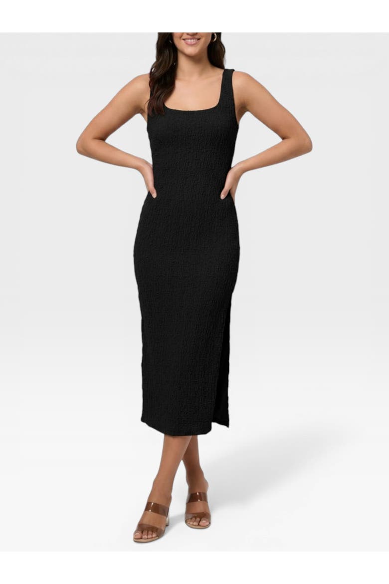 Emi Sleeveless Pucker Knit Midi Dress, Main, color, Black