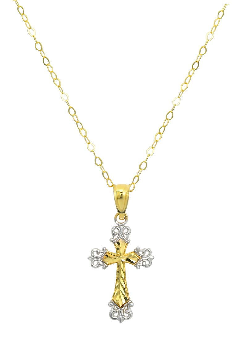 Two-Tone Filigree Cross Pendant Necklace, Main, color, GOLD