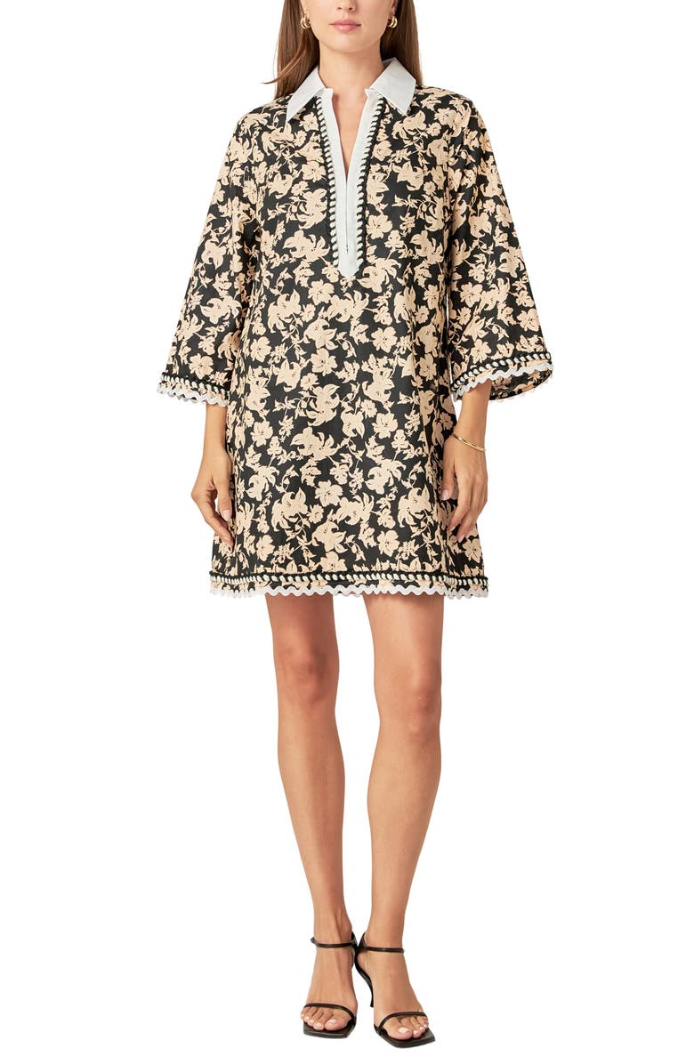 English Factory Floral Cotton Mini Shirtdress, Main, color, Black Multi