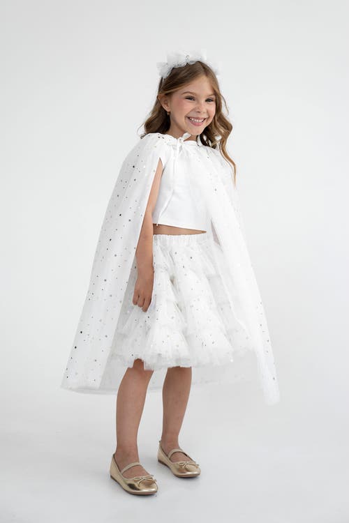 Mini Celebrities Kids'  To Moon Gold Foil Star Tulle Skirt & Cape Set In White
