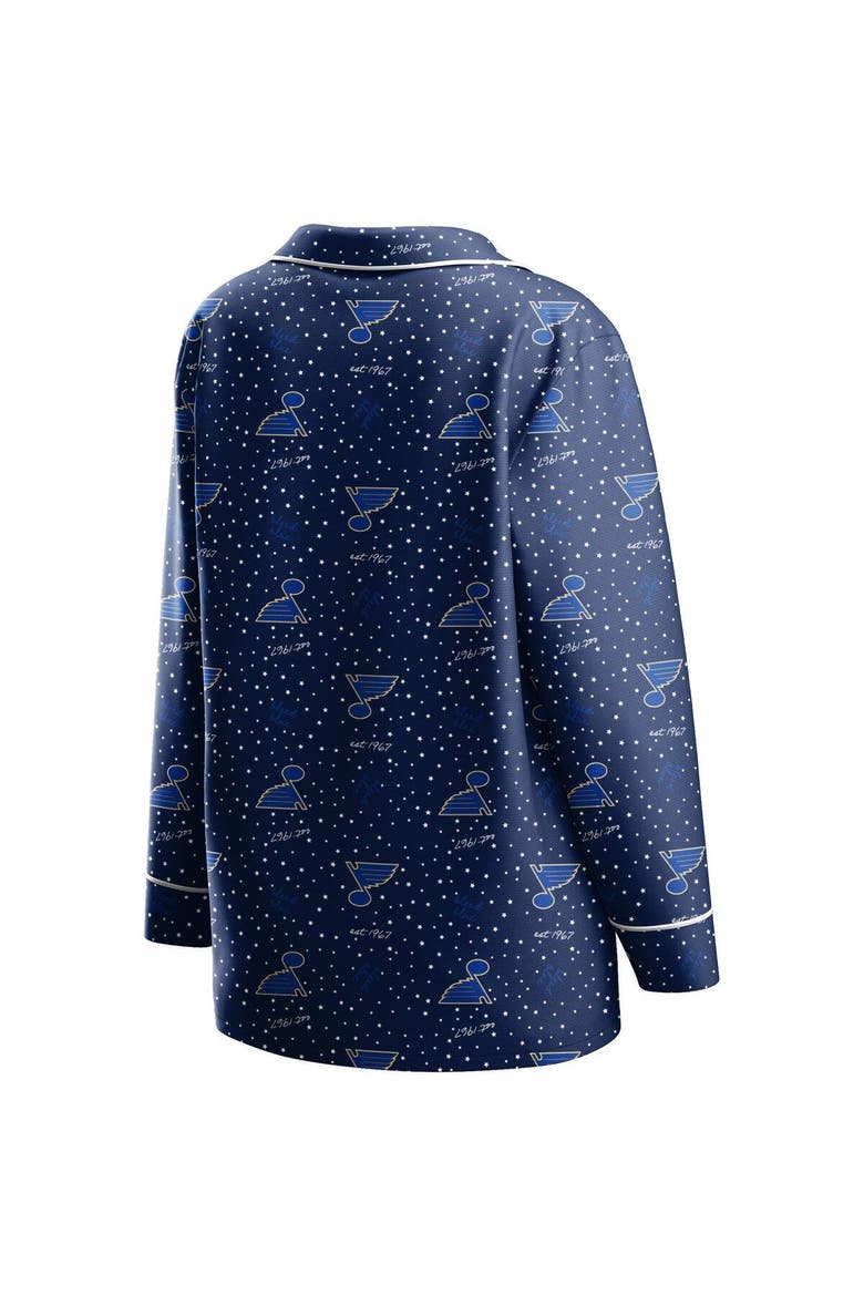 Women's WEAR by Erin Andrews Navy St. Louis Blues Long Sleeve Button-Up Shirt & Pants Sleep Set, Alternate, color, Navy