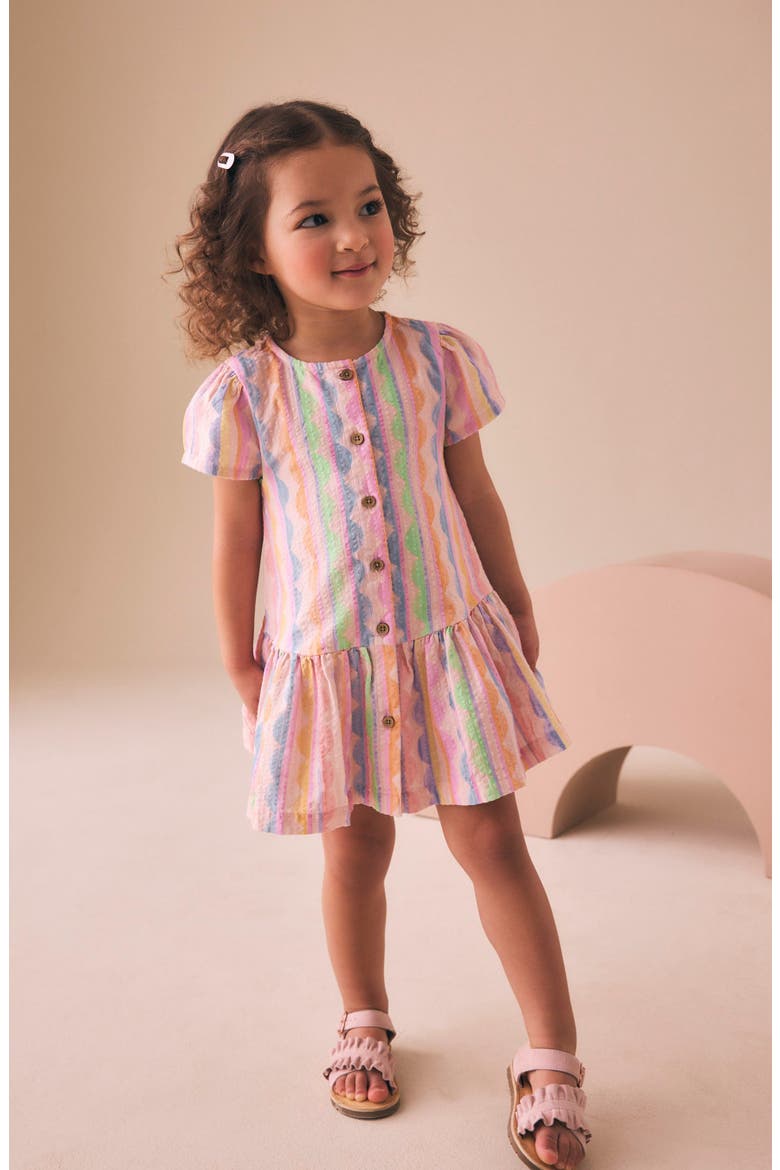 Kids' Abstract Stripe Woven Dress, Alternate, color, NEUTRAL